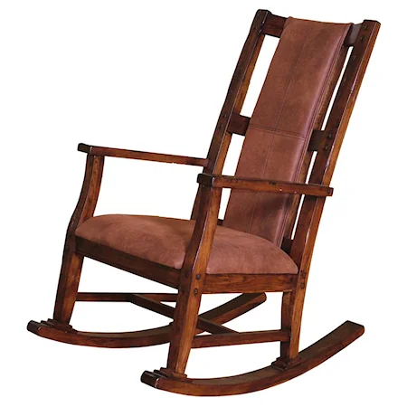 Traditional Wood Rocker with Upholstered Seat Cushion and Back